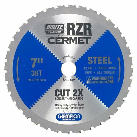 BRUTE PLATINUM 7in Brute RZR Cermet Tipped Circular Saw Blades for Steel, 36 Teeth, 20mm Arbor CHA RZR-7-36-S